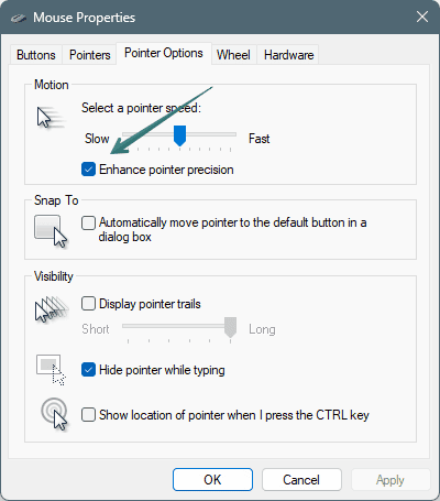 enhance pointer precision on windows os