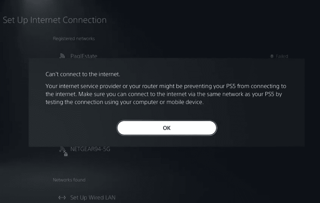 ps5 internet not connected