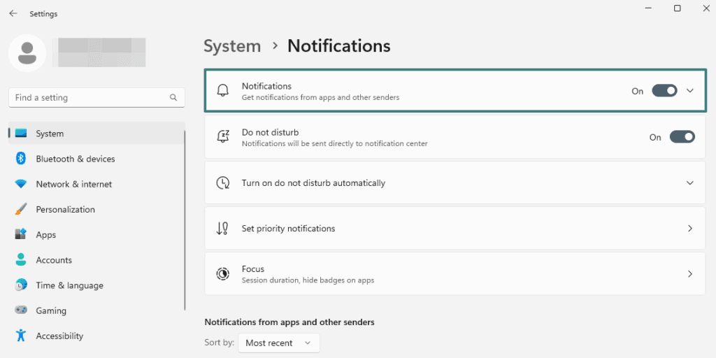 windows notification settings